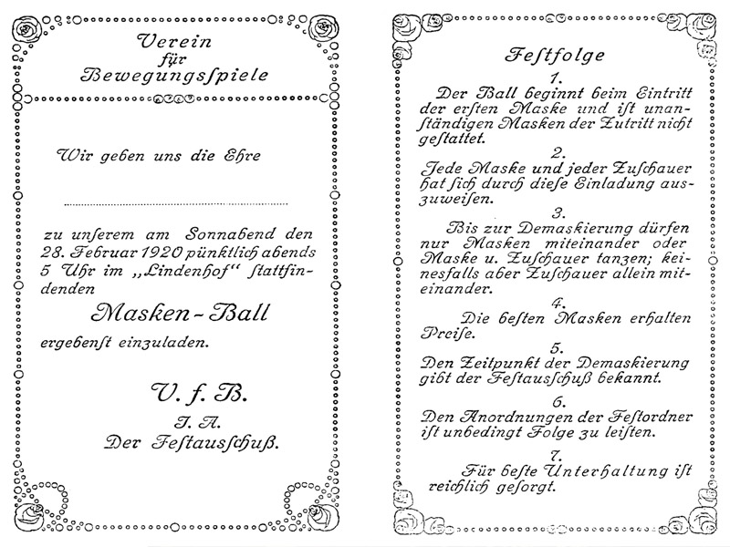 Einladung zum VfB-Maskenball im Lindenhof