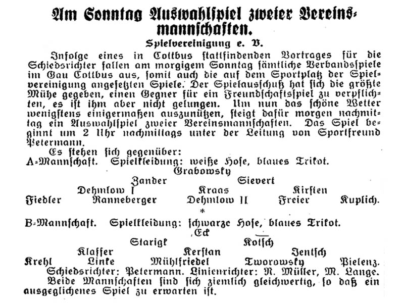 1930 - Ankündigung eines SpVgg-Übungsspieles